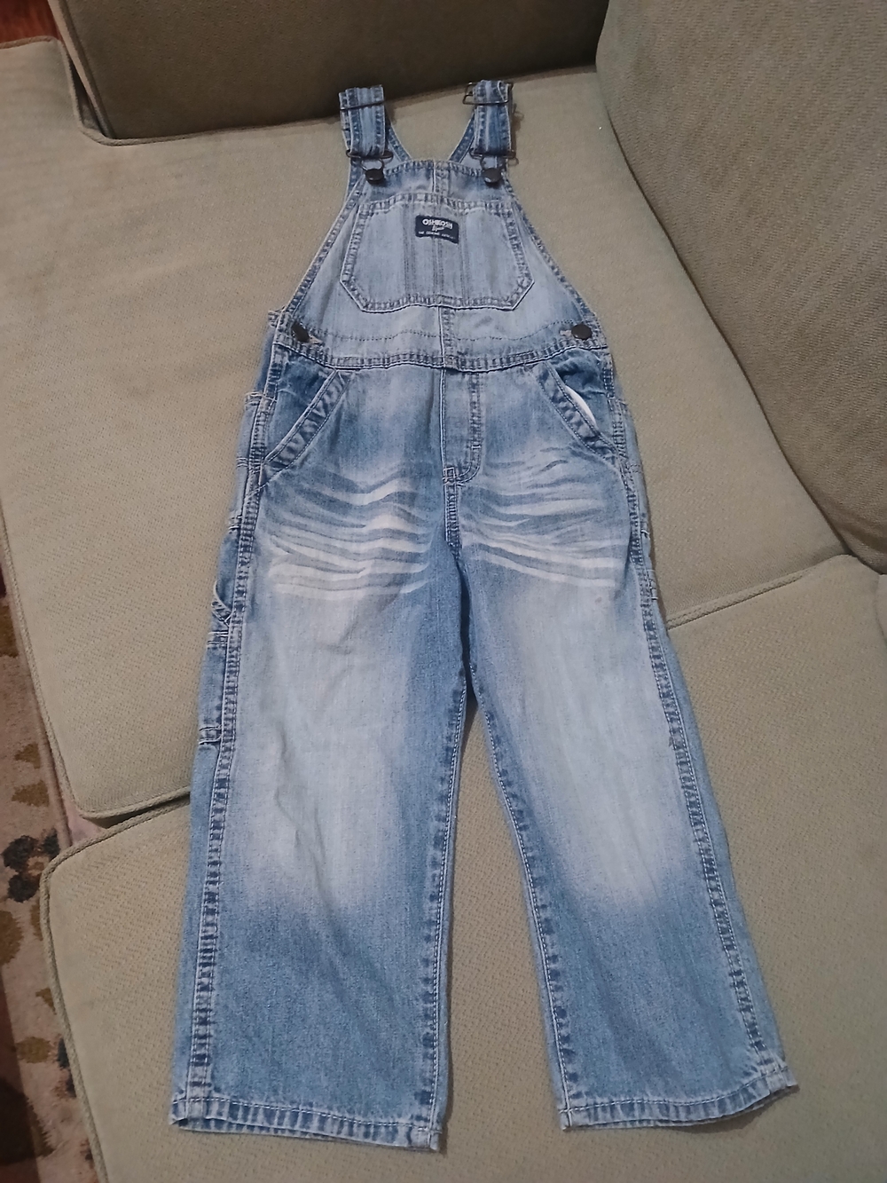 OshKosh B'gosh Faded Light Blue Denim Relaxed Bib Overalls for Kids 4T